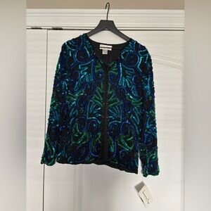 NWT Vintage LAURENCE KAZAR Glitzy Holiday/Party Sequin Hand-Beaded 80s Jacket,XL